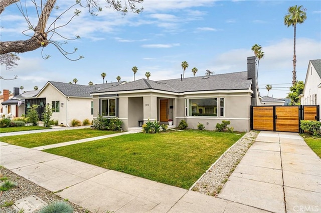3876 Edgehill Dr, Los Angeles, CA 90008 - view of front of property featuring stucco siding, a gate, a chimney, and a shingled roof