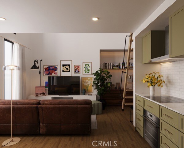 3030 W 12th Pl, Los Angeles, CA 90006 - living area featuring dark wood-type flooring and recessed lighting