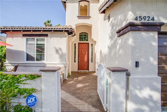 45924 Via Ln, Colorada, Temecula, CA 92592 - property entrance featuring stucco siding and a tile roof