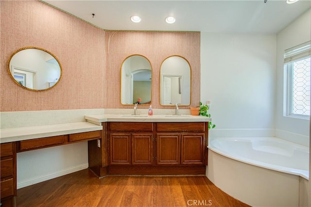 45924 Via Ln, Colorada, Temecula, CA 92592 - full bath featuring double vanity, wood finished floors, and a garden tub