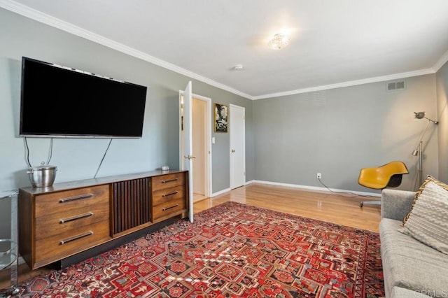 5171 College Gardens Ct, San Diego, CA 92115 - living room featuring ornamental molding and wood finished floors