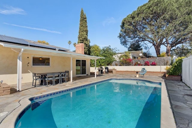 5171 College Gardens Ct, San Diego, CA 92115 - view of swimming pool featuring a patio, a fenced backyard, and outdoor dining space