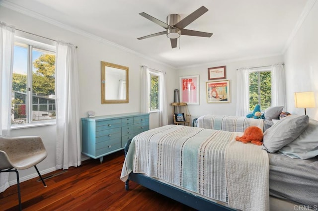 5171 College Gardens Ct, San Diego, CA 92115 - bedroom with crown molding, dark wood-style flooring, and ceiling fan