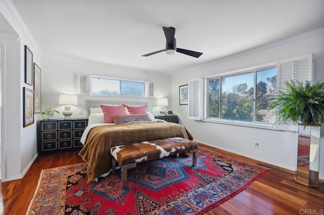 5171 College Gardens Ct, San Diego, CA 92115 - bedroom featuring multiple windows, wood finished floors, crown molding, and a ceiling fan