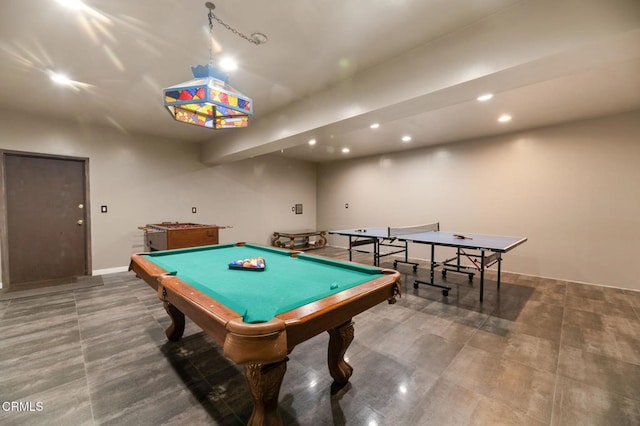 playroom featuring recessed lighting and billiards