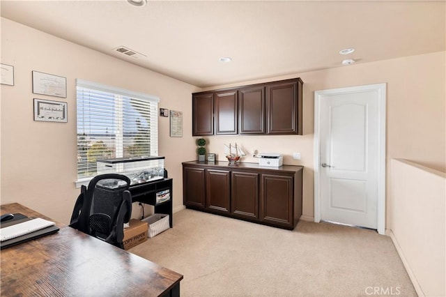 3070 Sand Pine Trl, Hemet, CA 92545 - office area featuring recessed lighting, baseboards, visible vents, and light carpet