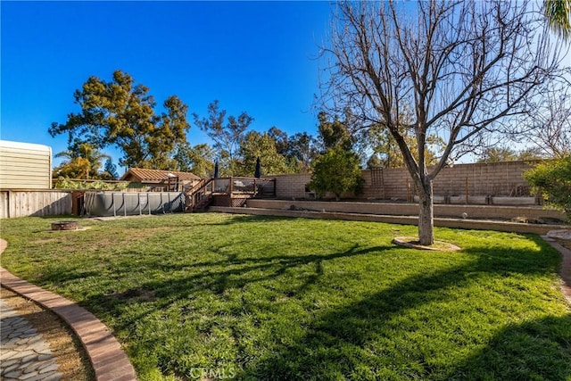 view of yard featuring a deck and a fenced backyard