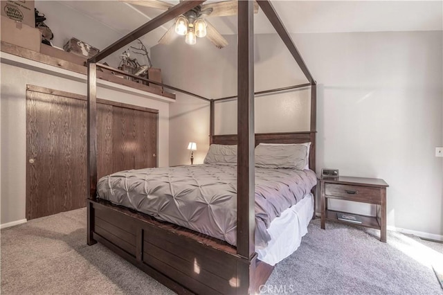 723 Summit Blvd, Big Bear Lake, CA 92315 - bedroom featuring baseboards, a ceiling fan, and carpet
