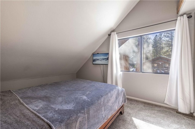 723 Summit Blvd, Big Bear Lake, CA 92315 - carpeted bedroom featuring visible vents and vaulted ceiling