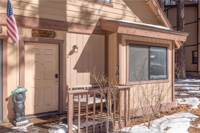 723 Summit Blvd, Big Bear Lake, CA 92315 - view of snow covered property entrance