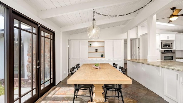 3317 Lees Ave, Long Beach, CA 90808 - dining room with dark stone finish flooring, ceiling fan, and wood ceiling