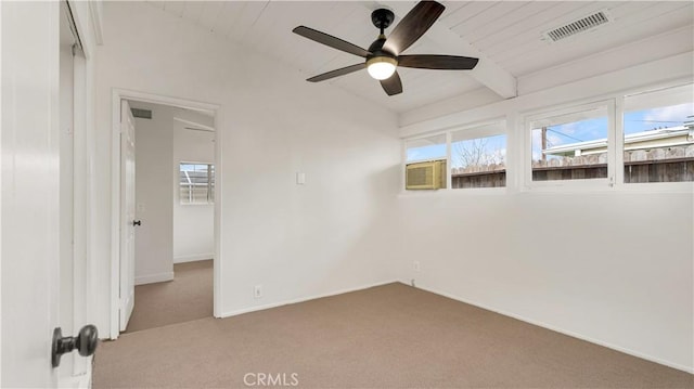 3317 Lees Ave, Long Beach, CA 90808 - spare room with carpet flooring, ceiling fan, baseboards, beam ceiling, and cooling unit