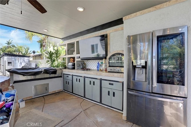 1610 Via Roma Cir, Corona, CA 92881 - view of patio with a ceiling fan and an outdoor kitchen