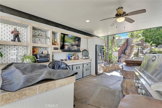 1610 Via Roma Cir, Corona, CA 92881 - view of patio with an outdoor kitchen and ceiling fan