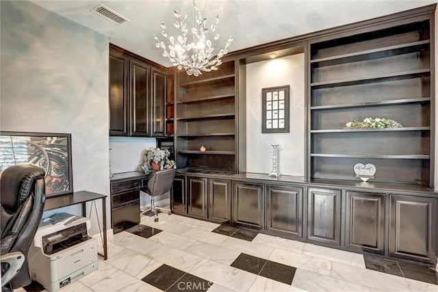 1610 Via Roma Cir, Corona, CA 92881 - office area featuring a chandelier and visible vents