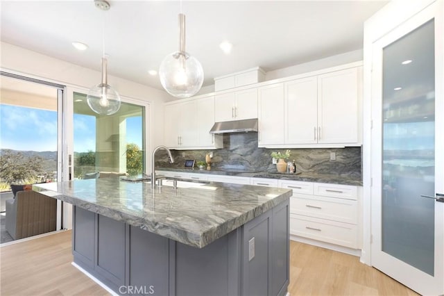 kitchen with white cabinets, tasteful backsplash, and a sink
