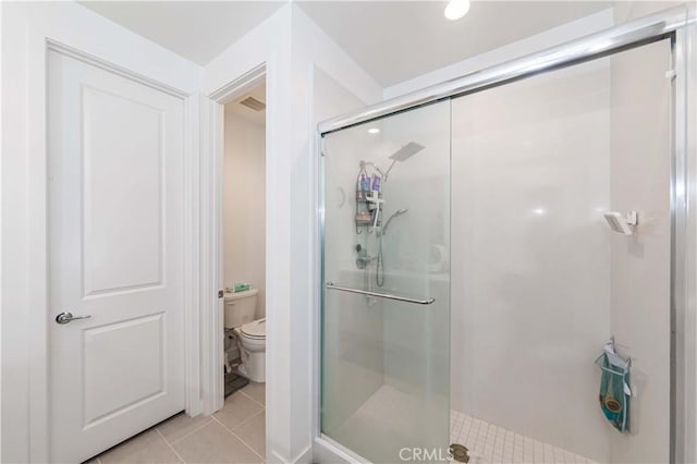 14161 Olivia Ct, La Mirada, CA 90638 - bathroom with a shower stall, toilet, tile patterned floors, and visible vents