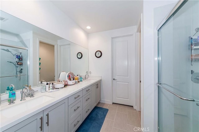 14161 Olivia Ct, La Mirada, CA 90638 - full bath featuring tile patterned flooring, a sink, a shower stall, and double vanity