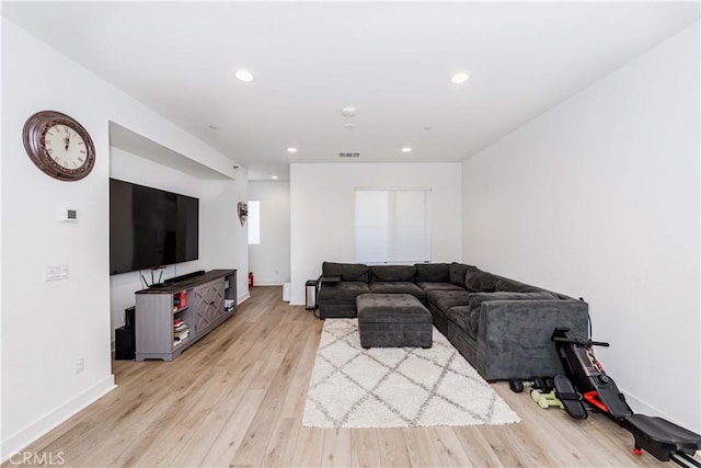 14161 Olivia Ct, La Mirada, CA 90638 - living room with baseboards, light wood-style floors, visible vents, and recessed lighting