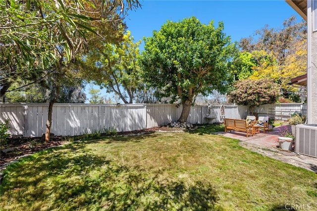 11891 Ramsdell Ct, San Diego, CA 92131 - view of yard with cooling unit, a patio, and a fenced backyard