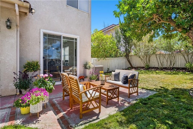 11891 Ramsdell Ct, San Diego, CA 92131 - view of patio with fence, an outdoor living space, and central AC