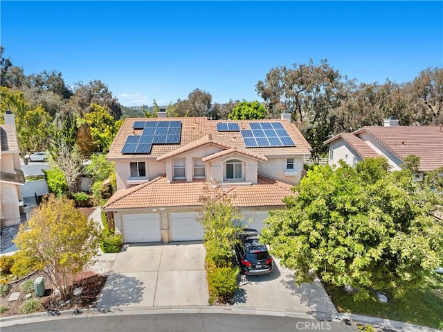 11891 Ramsdell Ct, San Diego, CA 92131 - traditional-style home featuring a chimney, an attached garage, stucco siding, a tile roof, and concrete driveway
