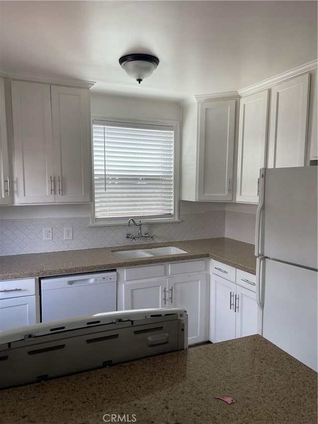 258 Glendora Ave, Long Beach, CA 90803 - kitchen with a sink, white appliances, light stone counters, and white cabinets