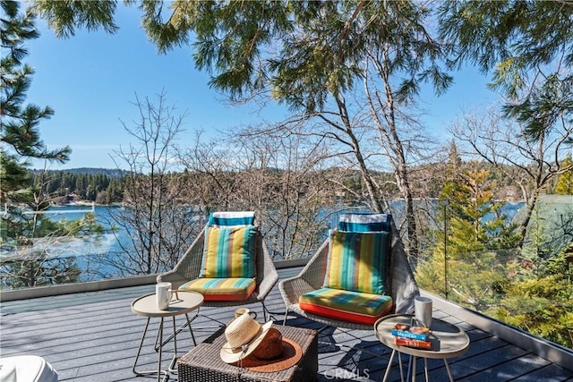28019 N Shore Rd, Lake Arrowhead, CA 92352 - deck featuring a view of trees