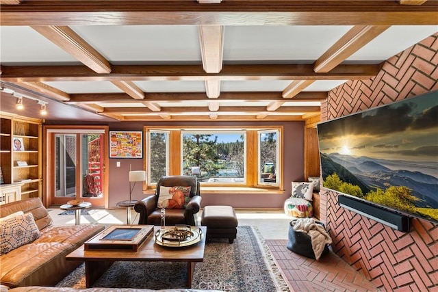 28019 N Shore Rd, Lake Arrowhead, CA 92352 - living area with coffered ceiling and beam ceiling