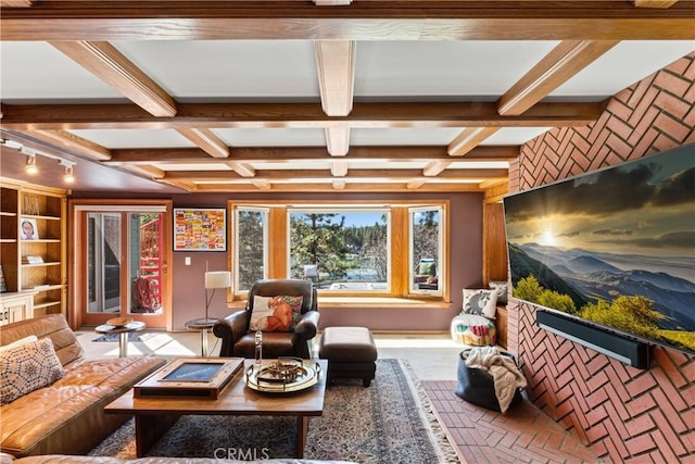 28019 N Shore Rd, Lake Arrowhead, CA 92352 - living area with coffered ceiling and beam ceiling