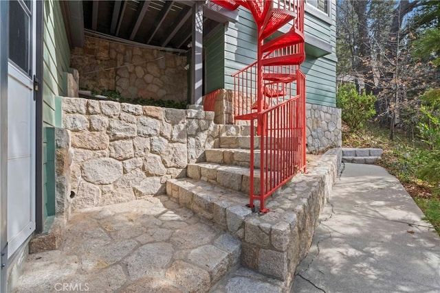 28019 N Shore Rd, Lake Arrowhead, CA 92352 - doorway to property featuring stone siding