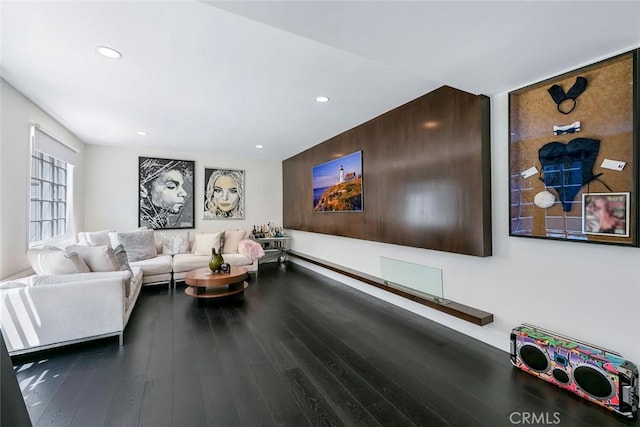 living area featuring recessed lighting and wood finished floors