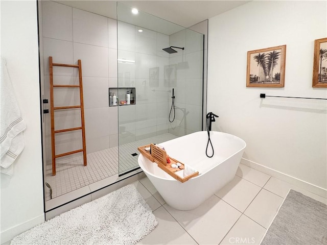 57601 Santo Thomas Ln, Quinta, CA 92253 - full bath with a soaking tub, baseboards, tile patterned floors, and walk in shower