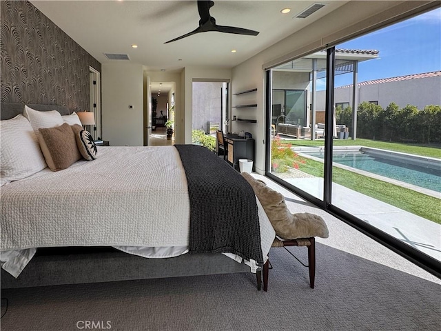 57601 Santo Thomas Ln, Quinta, CA 92253 - bedroom featuring visible vents, recessed lighting, and access to outside