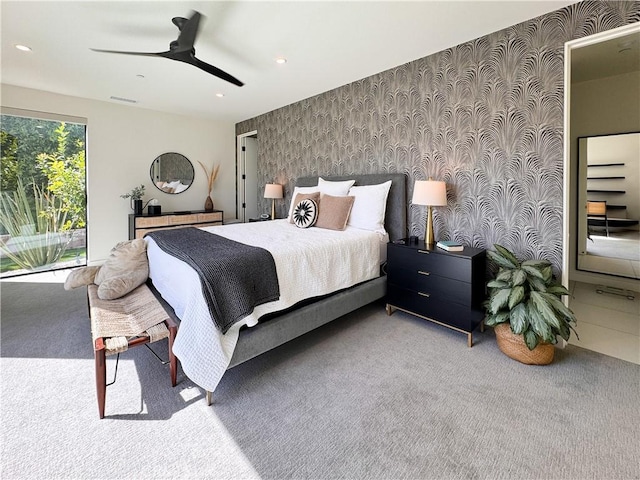 57601 Santo Thomas Ln, Quinta, CA 92253 - bedroom with recessed lighting, visible vents, carpet, and wallpapered walls