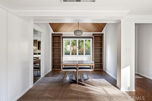 1021 Pebble Beach Dr, Upland, CA 91784 - dining space with baseboards, ornamental molding, and dark wood-type flooring