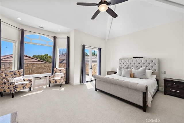 6 Via Presea, Coto De Caza, CA 92679 - bedroom with carpet flooring, access to outside, ceiling fan, recessed lighting, and baseboards