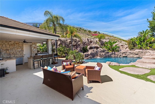 6 Via Presea, Coto De Caza, CA 92679 - view of patio featuring a ceiling fan, an outdoor pool, and an outdoor living space