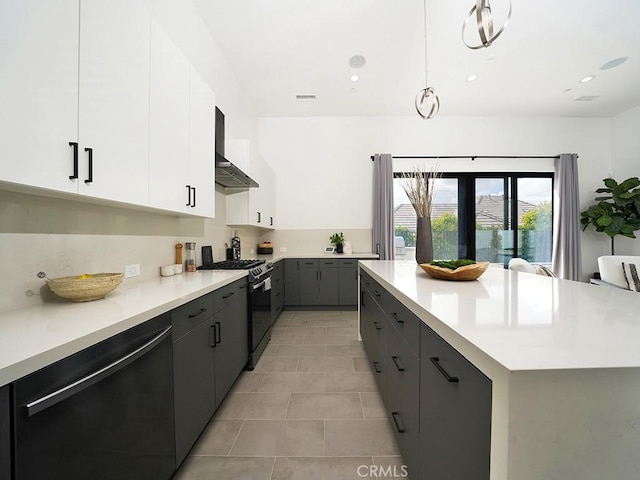 18852 Canyon Crest Dr, Villa Park, CA 92861 - kitchen featuring gas range oven, dishwashing machine, wall chimney exhaust hood, light countertops, and recessed lighting