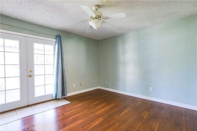 7320 Ramona Ave, Rancho Cucamonga, CA 91730 - empty room featuring french doors, wood finished floors, a textured ceiling, and a ceiling fan