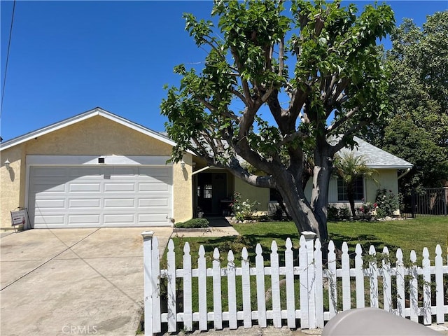7320 Ramona Ave, Rancho Cucamonga, CA 91730 - single story home featuring stucco siding, a fenced front yard, driveway, and a garage