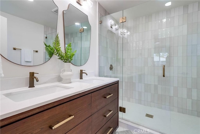 5039 W 135th St, Hawthorne, CA 90250 - bathroom featuring a stall shower and double vanity