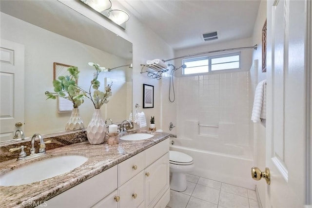 3184 Toopal Dr, Oceanside, CA 92058 - full bathroom featuring tub / shower combination, double vanity, and tile patterned floors