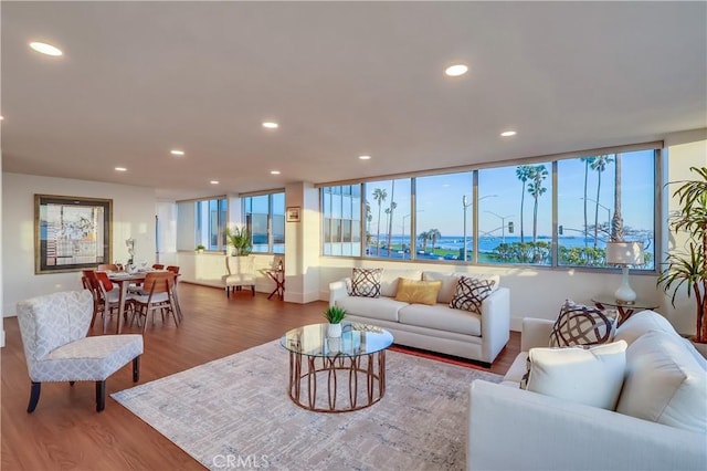 2999 E Ocean Blvd Unit 210, Long Beach, CA 90803 - living area featuring wood finished floors, recessed lighting, healthy amount of natural light, and baseboards