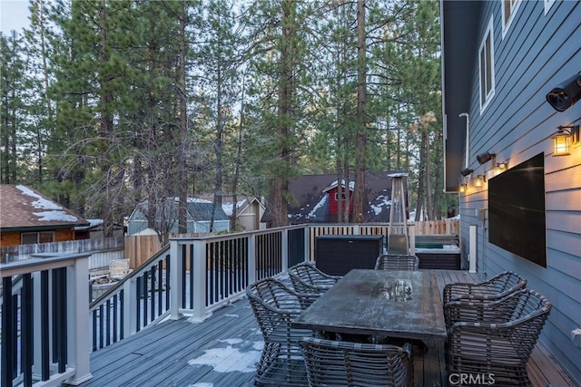 41496 Comstock Ln, Big Bear Lake, CA 92315 - deck featuring outdoor dining space and fence