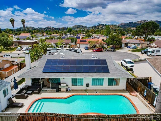 view of pool featuring a residential view, a fenced in pool, a fenced backyard, and a patio area
