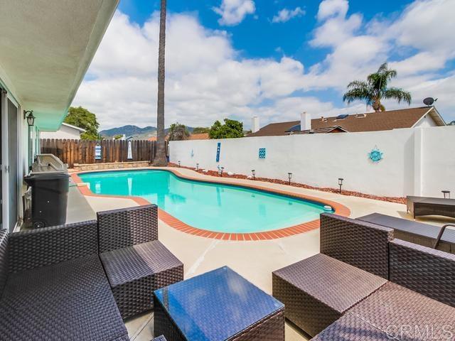 view of pool featuring a fenced backyard, a fenced in pool, and a patio