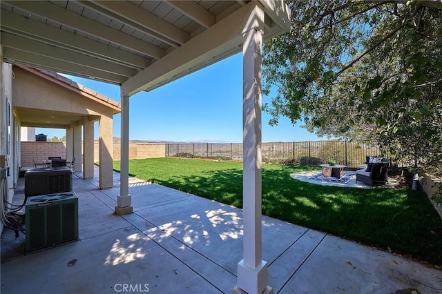4224 Castlepeak Dr, Corona, CA 92883 - view of patio / terrace featuring a fenced backyard and central AC unit