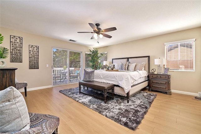 4224 Castlepeak Dr, Corona, CA 92883 - bedroom with light wood finished floors, baseboards, visible vents, and access to outside