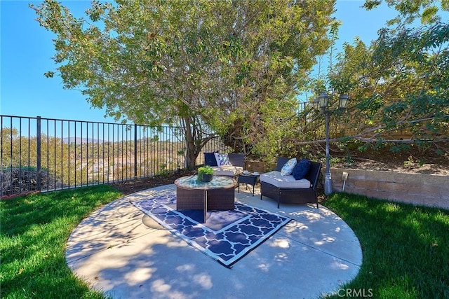 4224 Castlepeak Dr, Corona, CA 92883 - view of patio / terrace featuring an outdoor hangout area and fence